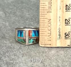 Vintage Navajo J HOWE Inlay Turquoise Lapis Coral Sterling Bracelet Ring Set