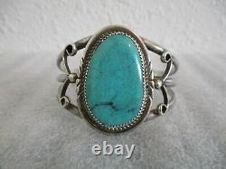 Vintage Navajo Jerry Roan Jr Sterling Sliver Turquoise Cuff Bracelet-excellent