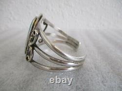 Vintage Navajo Jerry Roan Jr Sterling Sliver Turquoise Cuff Bracelet-excellent