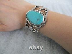 Vintage Navajo Jerry Roan Jr Sterling Sliver Turquoise Cuff Bracelet-excellent