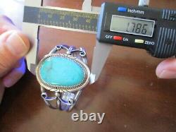 Vintage Navajo Jerry Roan Jr Sterling Sliver Turquoise Cuff Bracelet-excellent