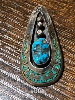 Vintage Navajo Jewelry Pendant Silver Torquoise