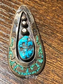 Vintage Navajo Jewelry Pendant Silver Torquoise
