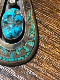 Vintage Navajo Jewelry Pendant Silver Torquoise