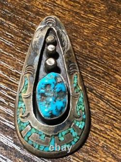 Vintage Navajo Jewelry Pendant Silver Torquoise