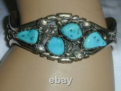 Vintage Navajo K Spencer Bold Sterling Old Turquoise Cuff Bracelet
