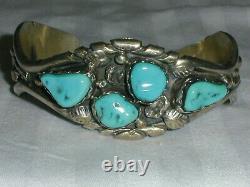 Vintage Navajo K Spencer Bold Sterling Old Turquoise Cuff Bracelet