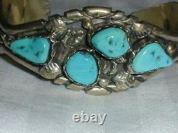 Vintage Navajo K Spencer Bold Sterling Old Turquoise Cuff Bracelet