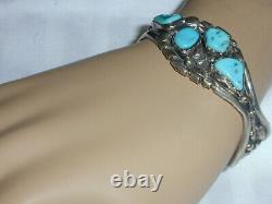 Vintage Navajo K Spencer Bold Sterling Old Turquoise Cuff Bracelet