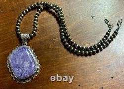 Vintage Navajo Lee Thompson Natural Charoite Stone Pendant Restrung Navajo Beads