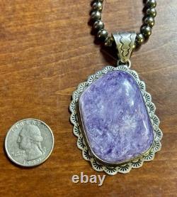 Vintage Navajo Lee Thompson Natural Charoite Stone Pendant Restrung Navajo Beads