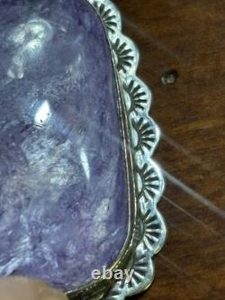 Vintage Navajo Lee Thompson Natural Charoite Stone Pendant Restrung Navajo Beads