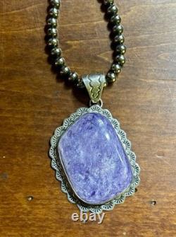 Vintage Navajo Lee Thompson Natural Charoite Stone Pendant Restrung Navajo Beads