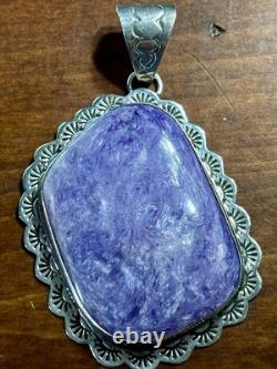 Vintage Navajo Lee Thompson Natural Charoite Stone Pendant Restrung Navajo Beads