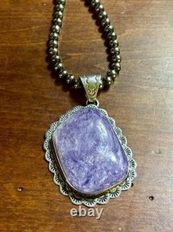 Vintage Navajo Lee Thompson Natural Charoite Stone Pendant Restrung Navajo Beads