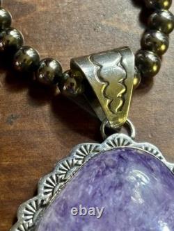 Vintage Navajo Lee Thompson Natural Charoite Stone Pendant Restrung Navajo Beads
