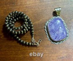 Vintage Navajo Lee Thompson Natural Charoite Stone Pendant Restrung Navajo Beads