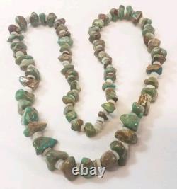 Vintage Navajo Made Chunuky Turquoise Stone Necklace 27 Native American Jewelry