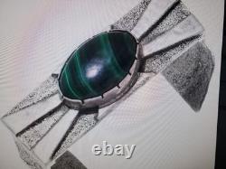 Vintage Navajo Malachite Silver Cuff Sandcast Bracelet 0068