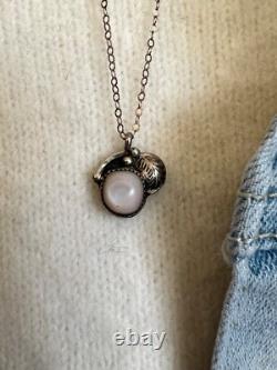 Vintage Navajo Moonstone 18 Necklace Sterling Silver K. M. Navajo Stamp