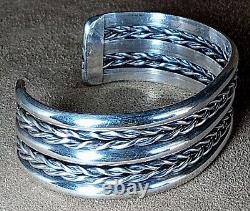 Vintage Navajo Native American Classic Sterling Silver Wide 5 Band Cuff Bracelet