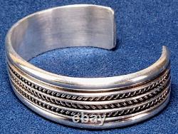 Vintage Navajo Native American Classic Sterling Silver Wide 8 Band Cuff Bracelet