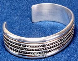 Vintage Navajo Native American Classic Sterling Silver Wide 8 Band Cuff Bracelet