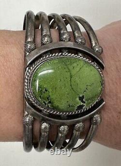 Vintage Navajo Native American J. Begay Sterling Silver Green Turquoise Bracelet