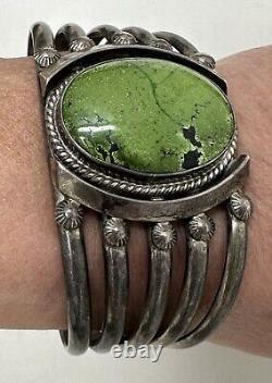 Vintage Navajo Native American J. Begay Sterling Silver Green Turquoise Bracelet