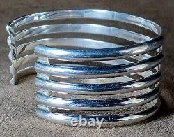 Vintage Navajo Native American Modern Sterling Silver Wide 5 Band Cuff Bracelet