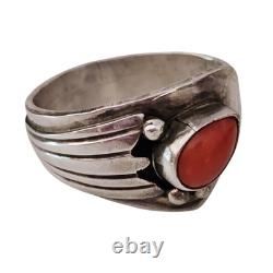 Vintage Navajo Native American R Rex Abeita Sterling Silver Coral Ring Sz 8