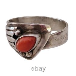 Vintage Navajo Native American R Rex Abeita Sterling Silver Coral Ring Sz 8