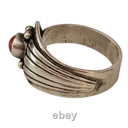 Vintage Navajo Native American R Rex Abeita Sterling Silver Coral Ring Sz 8