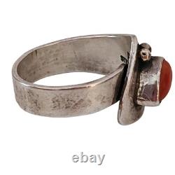 Vintage Navajo Native American R Rex Abeita Sterling Silver Coral Ring Sz 8
