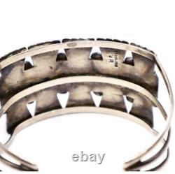 Vintage Navajo Native American Signed Silver Concho Cuff Semi-Precious Stones