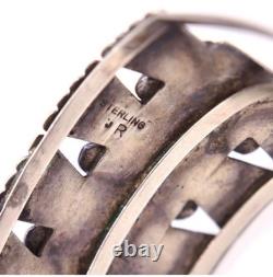 Vintage Navajo Native American Signed Silver Concho Cuff Semi-Precious Stones