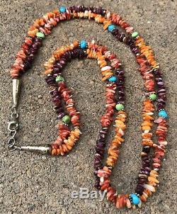 Vintage Navajo Native American Spiny Oyster Heishi 2 Stand Necklace 21.5