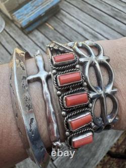 Vintage Navajo Native American Sterling Bracelet Sandcast Silver 6 Wrist Unsign