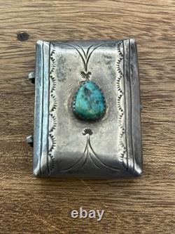 Vintage Navajo Native American Sterling Pill Trinket Box W Turquoise Signed ED