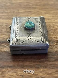 Vintage Navajo Native American Sterling Pill Trinket Box W Turquoise Signed ED