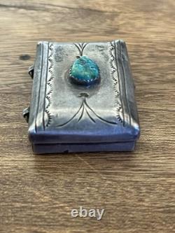 Vintage Navajo Native American Sterling Pill Trinket Box W Turquoise Signed ED