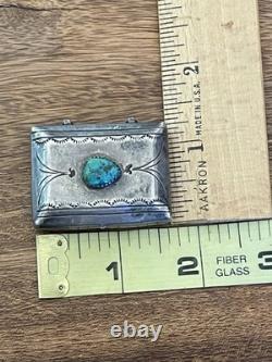 Vintage Navajo Native American Sterling Pill Trinket Box W Turquoise Signed ED