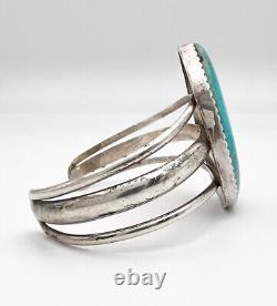 Vintage Navajo Native American Sterling Silver Blue Fox Turquoise Cuff Bracelet