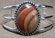 Vintage Navajo Native American Sterling Silver & Fine Banded Agate Cuff Bracelet