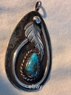 Vintage Navajo Native American Sterling Silver High Grade Turquoise Pendant