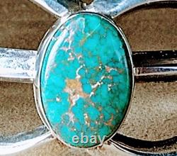 Vintage Navajo Native American Sterling Silver Natural Turquoise Cuff Bracelet