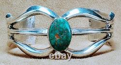 Vintage Navajo Native American Sterling Silver Natural Turquoise Cuff Bracelet