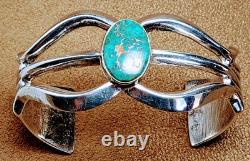 Vintage Navajo Native American Sterling Silver Natural Turquoise Cuff Bracelet