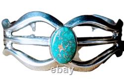 Vintage Navajo Native American Sterling Silver Natural Turquoise Cuff Bracelet