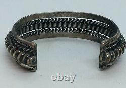 Vintage Navajo Native American Sterling Silver Ornate Coil Cable Cuff Bracelet